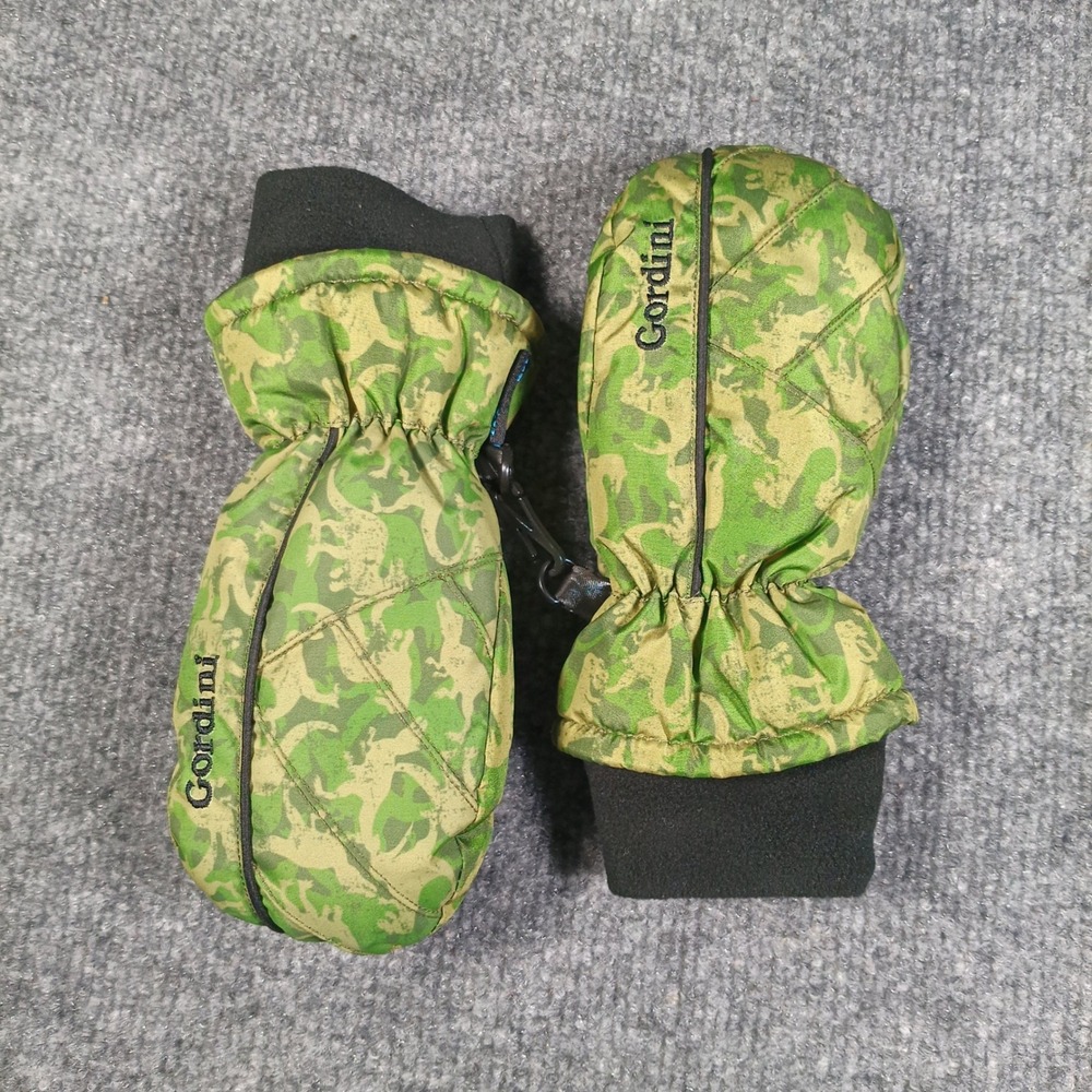 Gordini Mittens Kids Small Green Dinosaur Camo AquaBloc Insulated